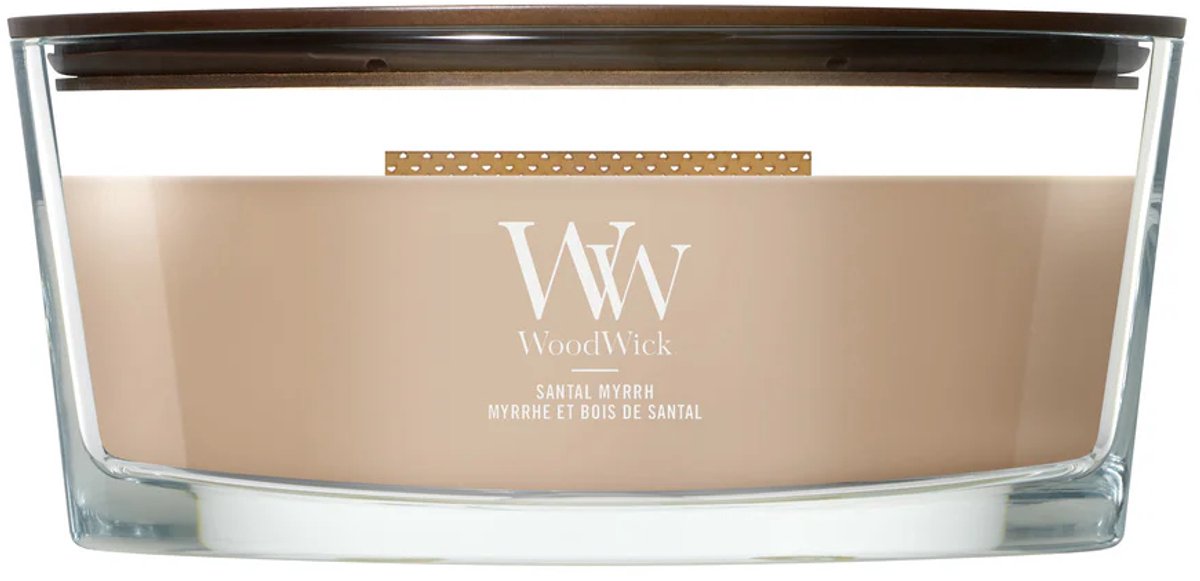 Bougie parfumée Woodwick Heartwick Flame Ellipse - Myrrhe de Santal - 50 heures de combustion