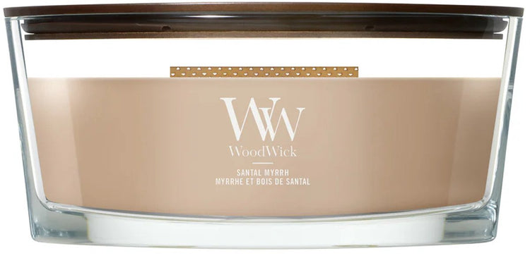 Bougie parfumée Woodwick Heartwick Flame Ellipse - Myrrhe de Santal - 50 heures de combustion