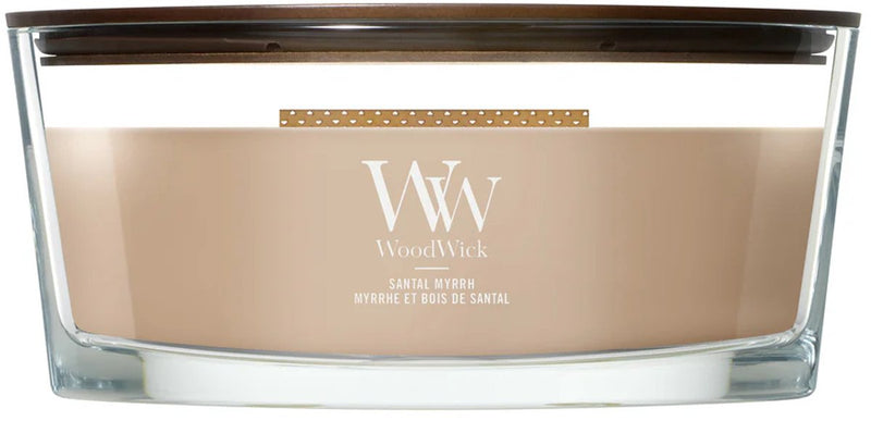 Bougie parfumée Woodwick Heartwick Flame Ellipse - Myrrhe de Santal - 50 heures de combustion