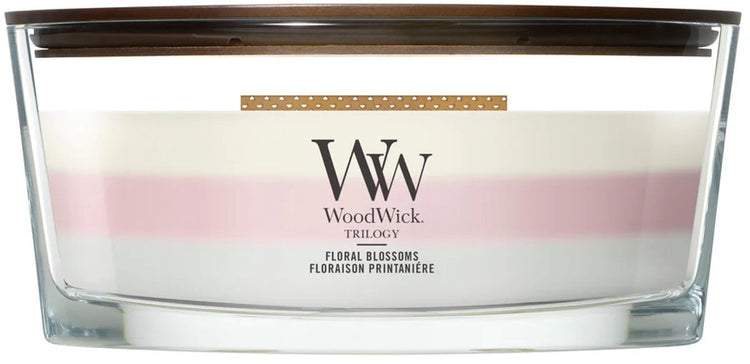 Woodwick hearthwick - fleurs florales trilogie - bougie parfumée ellipse - 50 heures de combustion