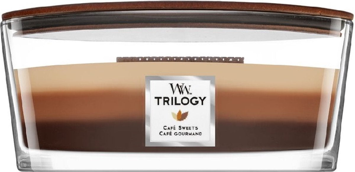 Bougie parfumée ellipse Woodwick Heartwick Flame Trilogy - Bonbons de café - 50 heures de combustion