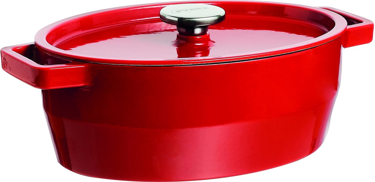 Cocotte ovale en Pyrex à cuisson lente - fonte - 5,8 litres - rouge