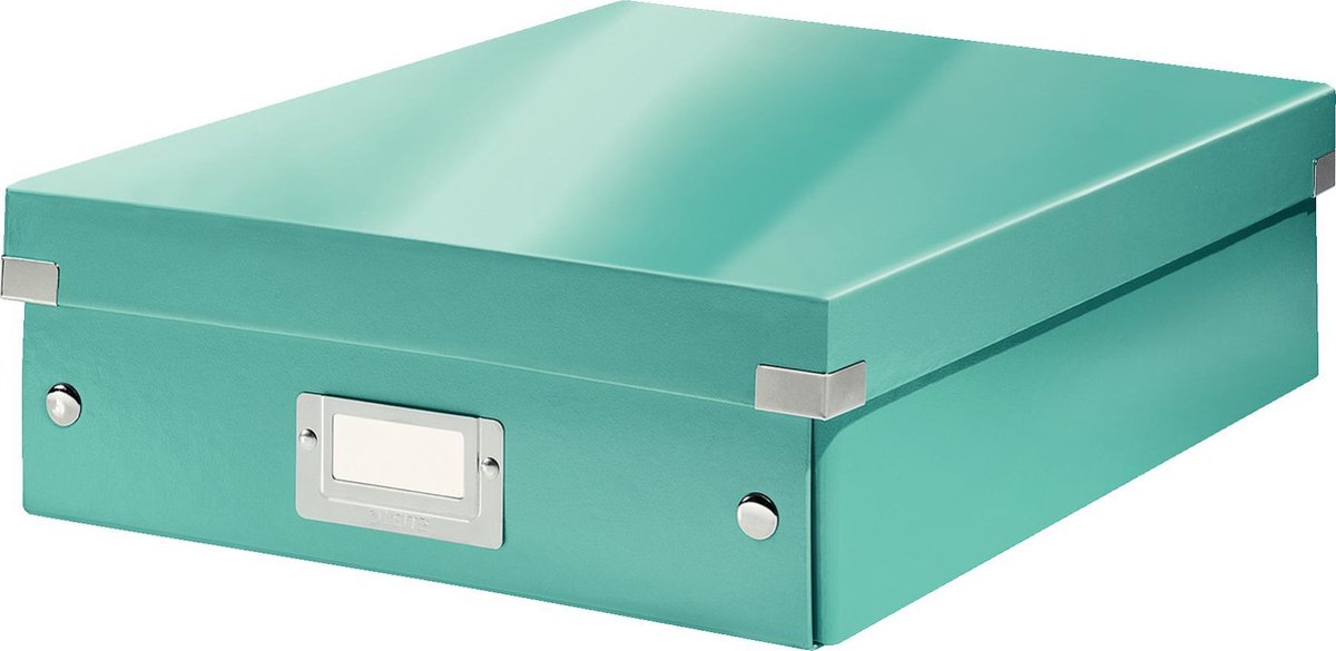 Boîte de rangement Leitz wow click store de taille moyenne - Carton recyclé à 85 % - Boîte de tri peu encombrante avec compartiments - 28,1 x 10 x 37 cm (LxHxP) - bleu glacier