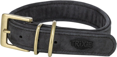 Collier Trixie cuir nubuck - noir l 47-54x4 cm - double doublure, anneau en D