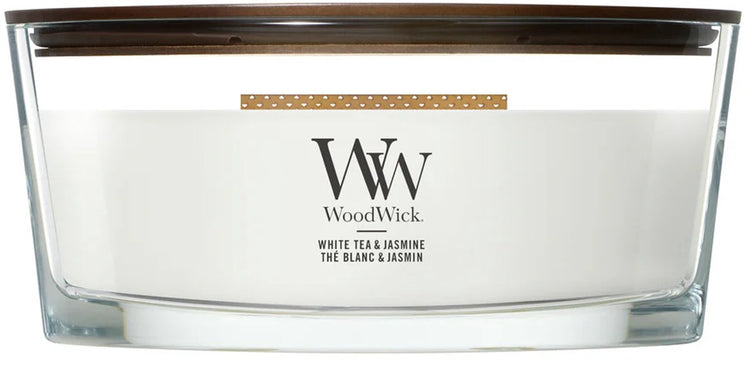 Bougie parfumée Woodwick Heartwick Flame Ellipse - Thé blanc jasmin - 50 heures de combustion