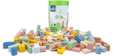 Woet ® jeu de blocs de construction en bois - boîte de blocs de 100 pièces - fsc - jouets éducatifs - stimule la créativité - à partir de 18 mois