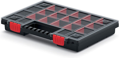 Valise à compartiments boîte de tri Kistenberg - clous vis petits objets - 20 compartiments - plastique - noir - 34 x 25 x 5 cm