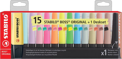 Stabilo boss original - surligneur - néon, pastel naturecolors - set de bureau avec 15 couleurs