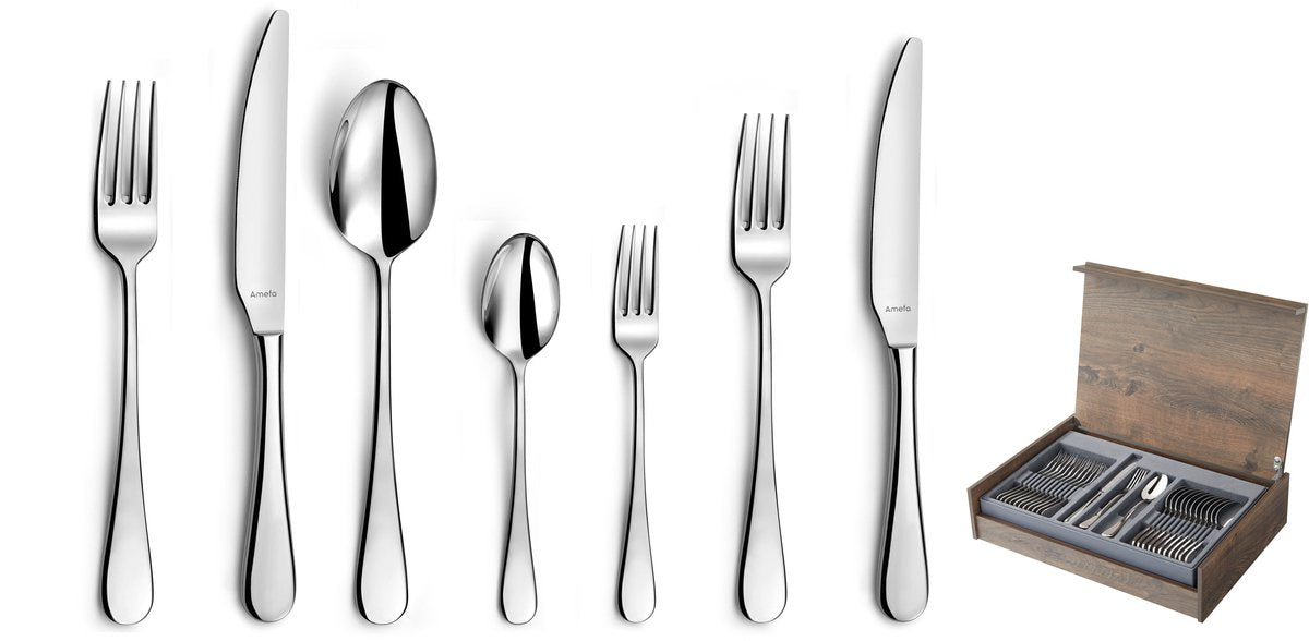 Amefa venus - Ménagère de 84 pièces - pour 12 personnes - brillant - couleur argent - dans un luxueux coffret en bois