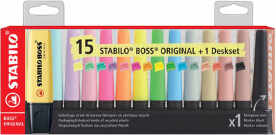 Stabilo boss original - surligneur - néon, pastel naturecolors - set de bureau avec 15 couleurs
