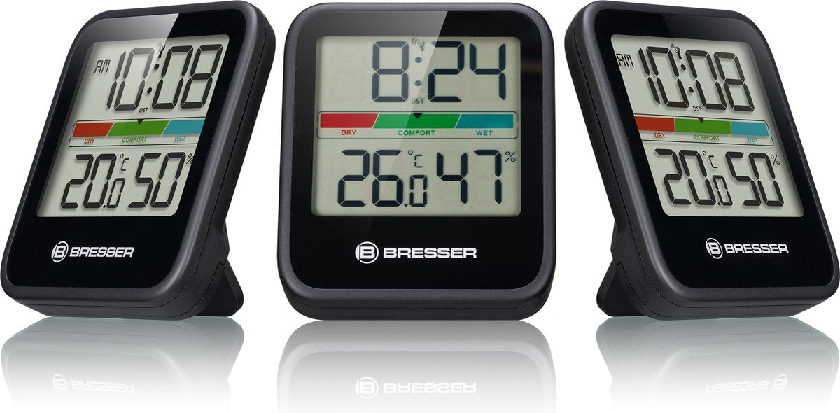 Station météo Bresser - moniteur climatique thermo-hygromètre dcf - lot de 3 - noir