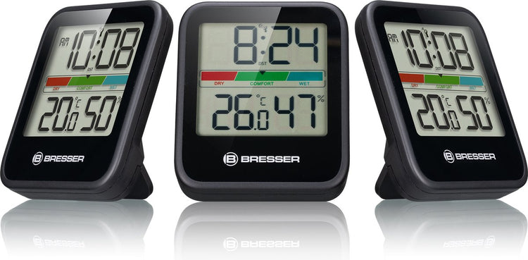 Station météo Bresser - moniteur climatique thermo-hygromètre dcf - lot de 3 - noir