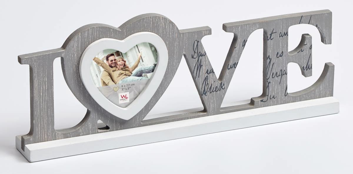 Walther love - cadre portrait en bois - format photo 8x 7,7 cm - gris blanc