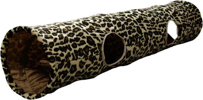 Tunnel pour chat Flamingo – tunnel pour chat léopard avec balle – 130x25cm – pliable avec 4 entrées et crépitement