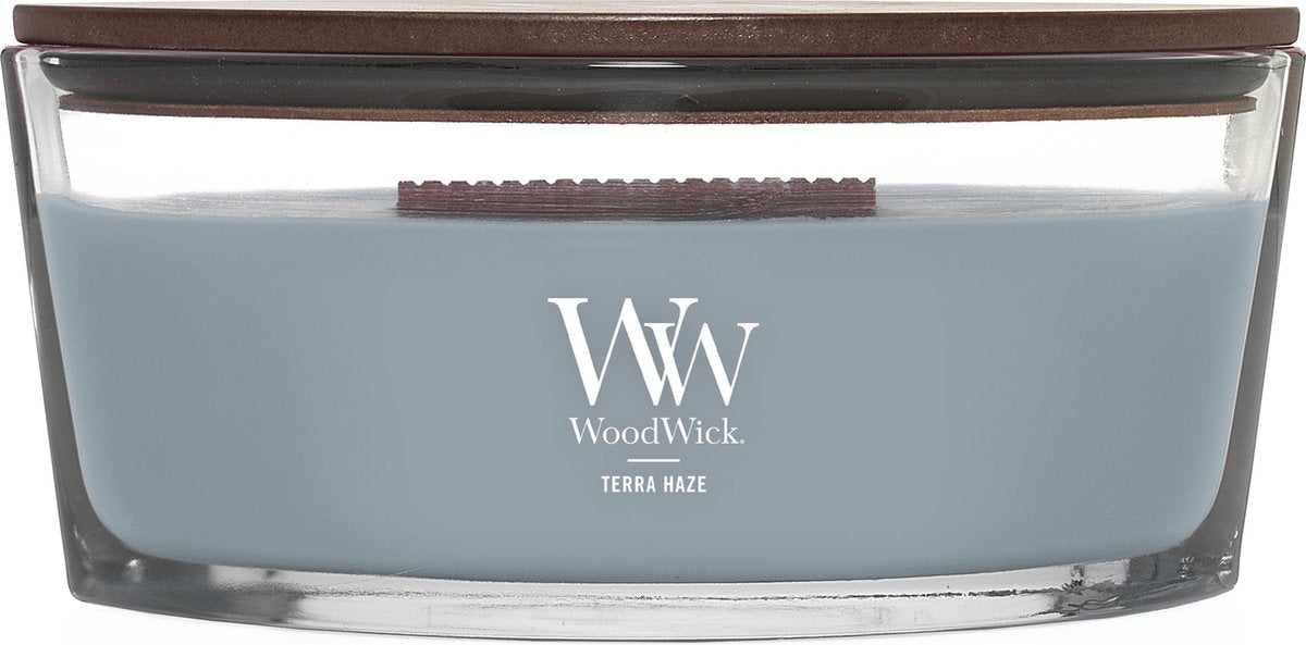 Bougie parfumée Woodwick Heartwick Flame Ellipse - Terra Haze - 50 heures de combustion