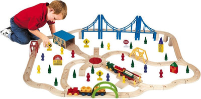 Super train en bois dans une boîte de rangement - 100 pcs.