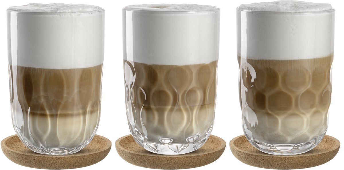 Verre Leonardo gocce latte macchiato 390ml avec dessous de verre - set 3
