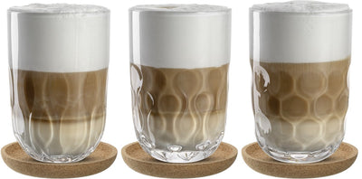 Verre Leonardo gocce latte macchiato 390ml avec dessous de verre - set 3