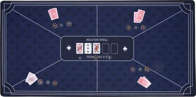 Tapis de poker Engelhart bleu 120x60 cm - caoutchouc polyester - surface de jeu lisse - accessoire de dés de poker -