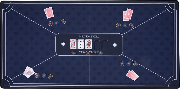 Tapis de poker Engelhart bleu 120x60 cm - caoutchouc polyester - surface de jeu lisse - accessoire de dés de poker -