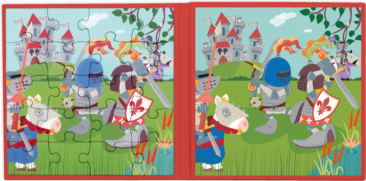 Livre de puzzles magnétiques à gratter à emporter - chevaliers - 2 puzzles magnétiques de 20 pièces - 3 ans