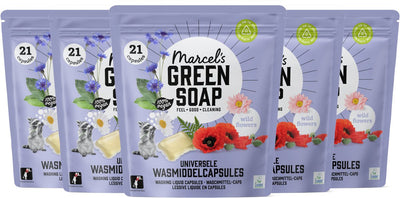 Capsules de lavage au savon vert Marcel's - dosettes de lessive - fleurs sauvages - 5 x 21 pièces - 105 lavages