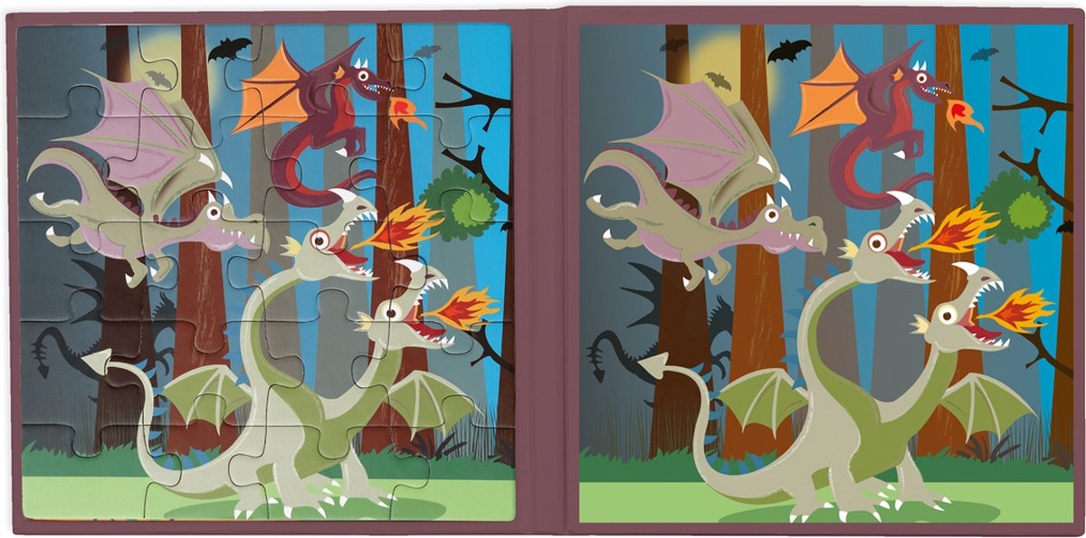 Livre de puzzles magnétiques à gratter à emporter - dragons - 2 puzzles magnétiques de 20 pièces - 3 ans