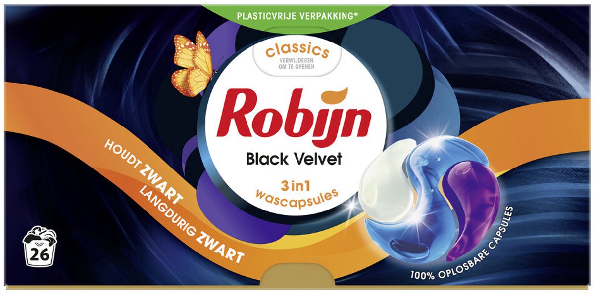 Robijn capsules de lavage 3-en1 velours noir 26 pièces