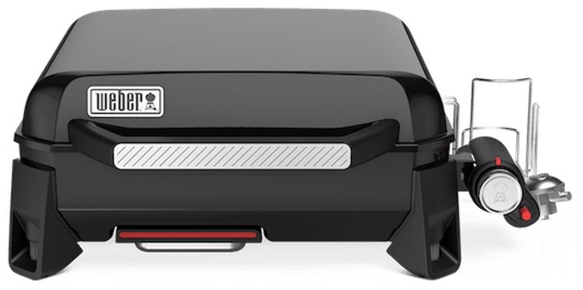 Plancha en ardoise Weber - plaque à pâtisserie 43 cm - barbecue à gaz - 1 brûleur - noir - pieds réglables - couvercle de protection - atteint jusqu'à 260 °c - plaque à pâtisserie en porcelaine émaillée avec revêtement antiadhésif