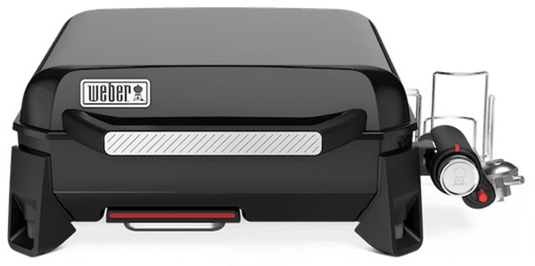 Plancha en ardoise Weber - plaque à pâtisserie 43 cm - barbecue à gaz - 1 brûleur - noir - pieds réglables - couvercle de protection - atteint jusqu'à 260 °c - plaque à pâtisserie en porcelaine émaillée avec revêtement antiadhésif