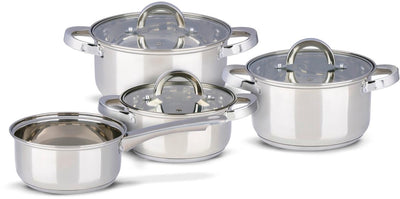 Alpina set de poêles à induction 4 pièces - casseroles en acier inoxydable avec couvercle en verre - set de casseroles adapté à toutes les sources de chaleur - set de casseroles - set de casseroles et poêles