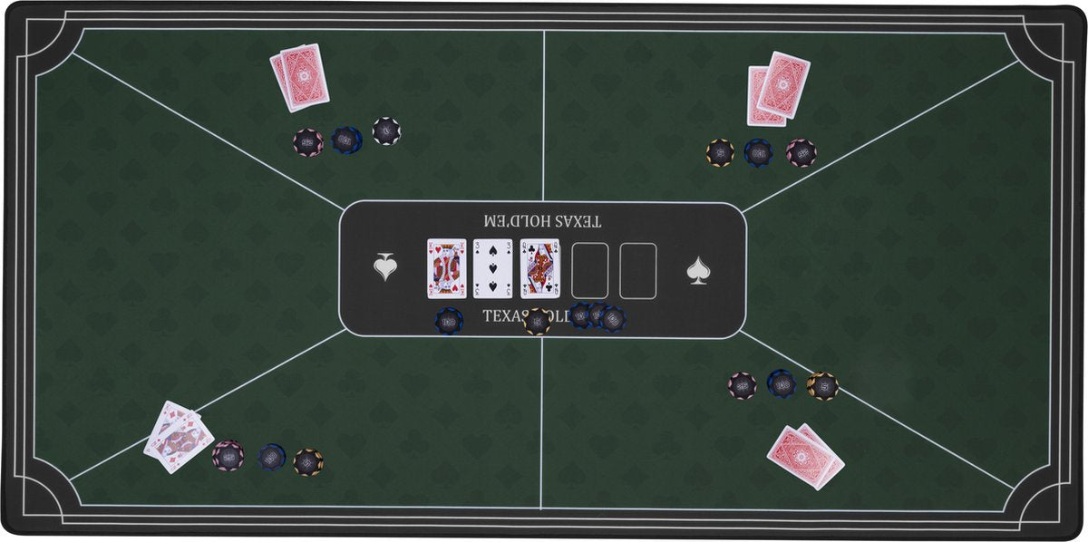 Tapis de poker Engelhart vert 120x60 cm - caoutchouc polyester - surface de jeu lisse - accessoire de dés de poker -