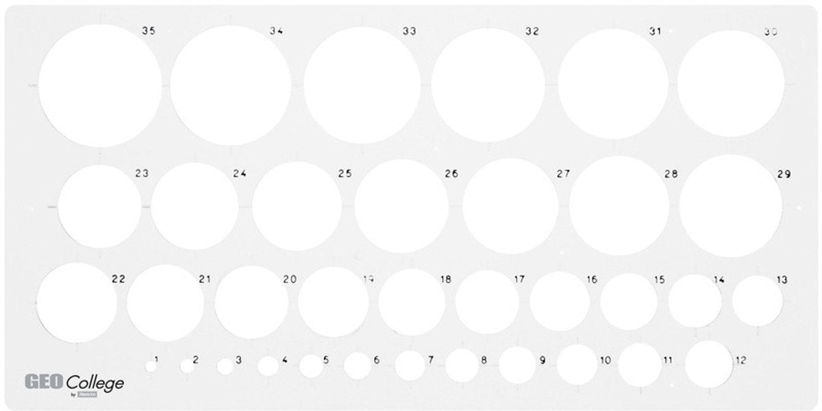 Gabarit cercle Aristo - géocollège - dimensions 350x130mm - diamètre 1 à 36mm - 35 cercles - gris transparent - ar-23319