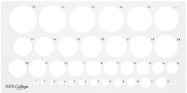 Gabarit cercle Aristo - géocollège - dimensions 350x130mm - diamètre 1 à 36mm - 35 cercles - gris transparent - ar-23319