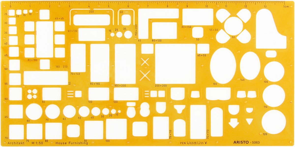 Gabarit de meuble d'architecte Aristo - échelle 1:50 - avec points d'encre - orange transparent - ar-5063