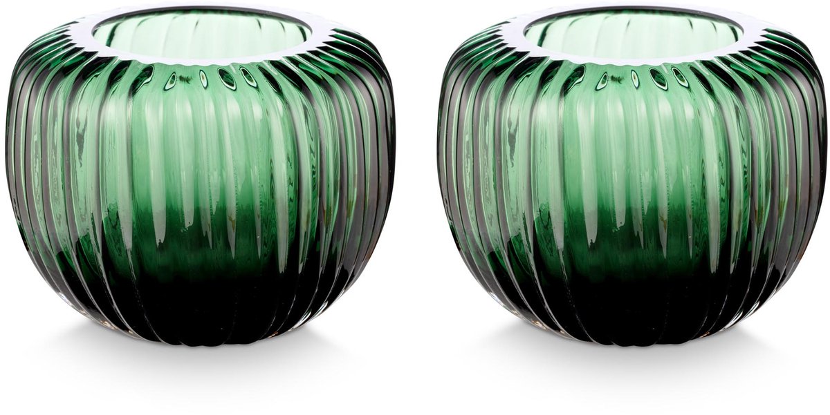 Vtwonen - lot de 2 - bougeoirs - vert - verre - 11x9cm