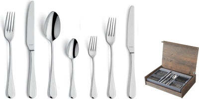Amefa drift - 84 pièces pour 12 personnes - set de couverts avec coffret en bois de luxe - argent - acier inoxydable - passe au lave-vaisselle - 18 10 - 12 personnes