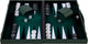 Backgammon Longfield 15 pouces - plateau incrusté vert, noir et blanc - étui vert luxueux avec poignée - coeur d'ange