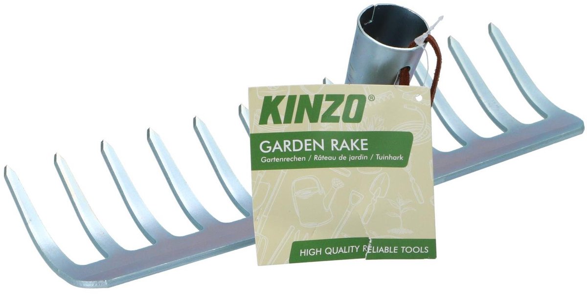 Râteau de jardin Kinzo - métal - sans manche - 29,5 cm - 12 dents - travaux de jardinage