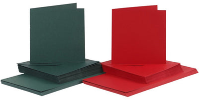 Cartes et enveloppes d'entreprise Creativ, format carte 15x15 cm, format enveloppe 16x16 cm, 110+230 gr, vert, rouge, 50 set 1 boîte