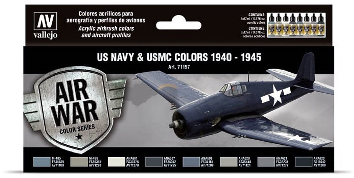 Vallejo Hobby Paint Peinture acrylique - 71157 US Navy - Couleurs USMC 1940-1945 - Model Air - Kit acrylique - 8x Set de peinture - 8x 18 ml