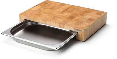 Planche à découper Continenta avec tiroir en acier inoxydable - bois d'hévéa - 39 x 27 x h6cm