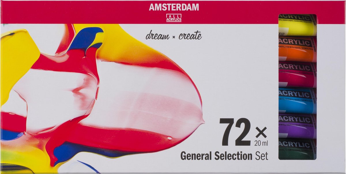 Ensemble de sélection générale de peinture acrylique série standard Bruynzeel Amsterdam 20 ml, 72 pièces.
