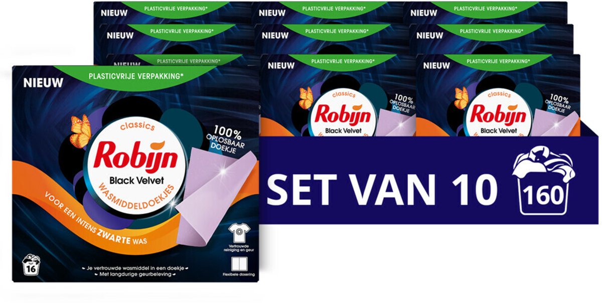 Robijn - lingettes détergentes en velours noir - 160 bandes de lavage - pack économique