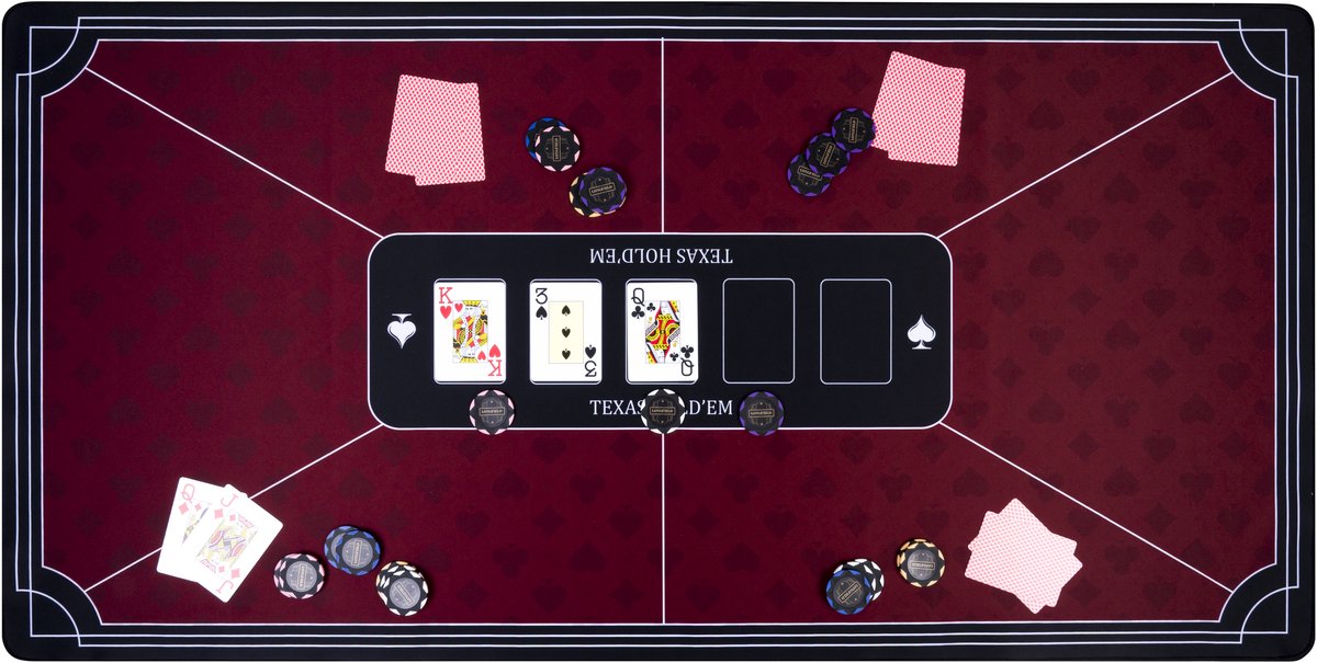 Tapis de poker Longfield rouge 120x60 cm - caoutchouc polyester - surface de jeu lisse - accessoire dés de poker - coeur d'ange