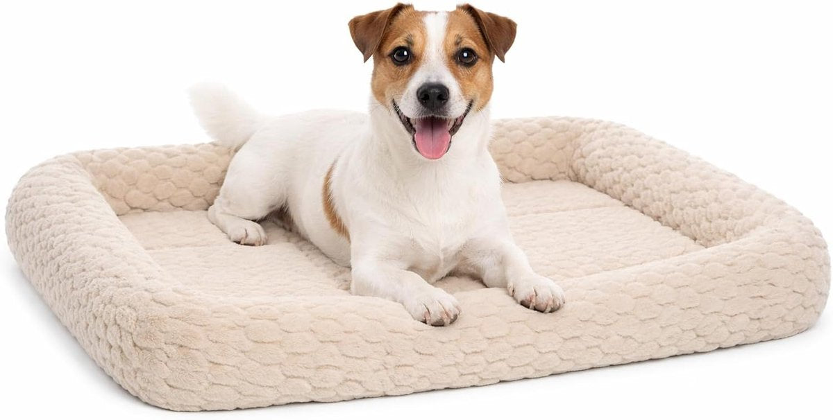 Flamingo dog cushion - dog basket - naya rectangular beige with edge 70.5x41.5cm - extra support - comfortable - durable