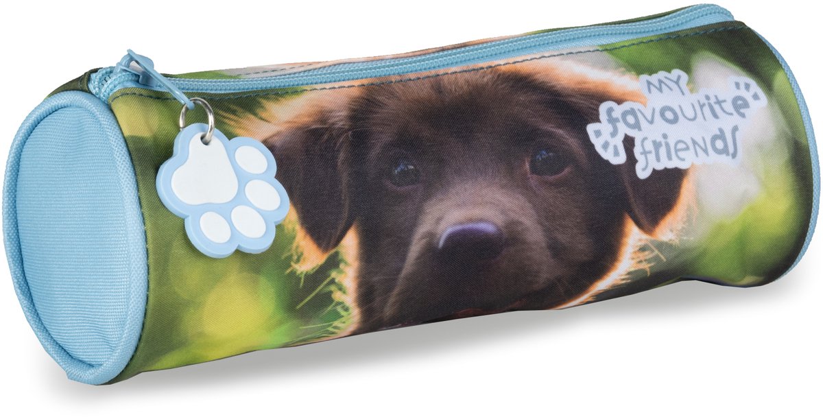 Lannoo graphiques - trousse à crayons mes amis préférés ronde 23cm chien bleu