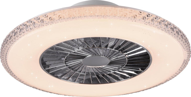 Rl live your light reality harstad - ventilator - chroom - incl. 1x smd 38 w - afstandsbediening - geintegreerde dimmer - traploos instelbare lichtkleur - niet geschikt voor externe dimmer - slaaptimer - geheugenfunctie - 3 snelheidsinstellingen - zomer-