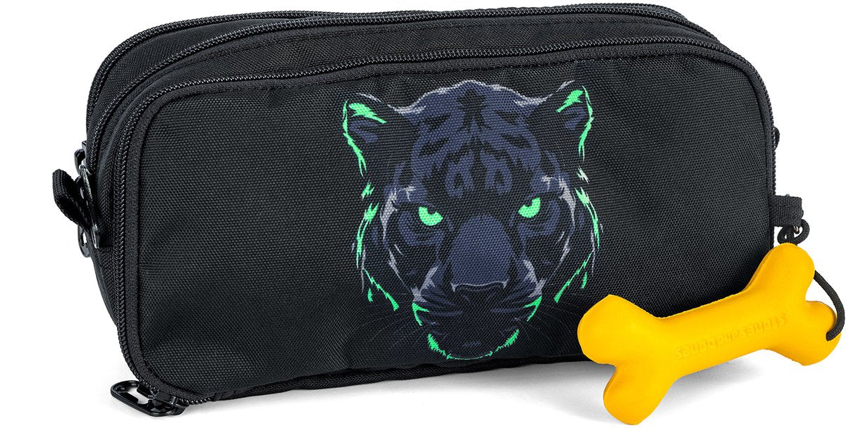 Stones and bones rowan 2.0 - trousse - trousse pour enfants - 3 compartiments - panthère noire - noir