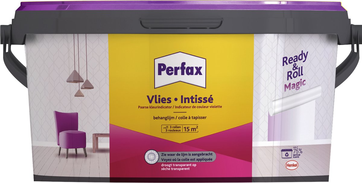 Colle à papier peint magique intissé Perfax ready roll 2,25 kg | Image 100 % couleur lors de la pose du papier peint | La colle magique pour papier peint intissé sèche de manière transparente